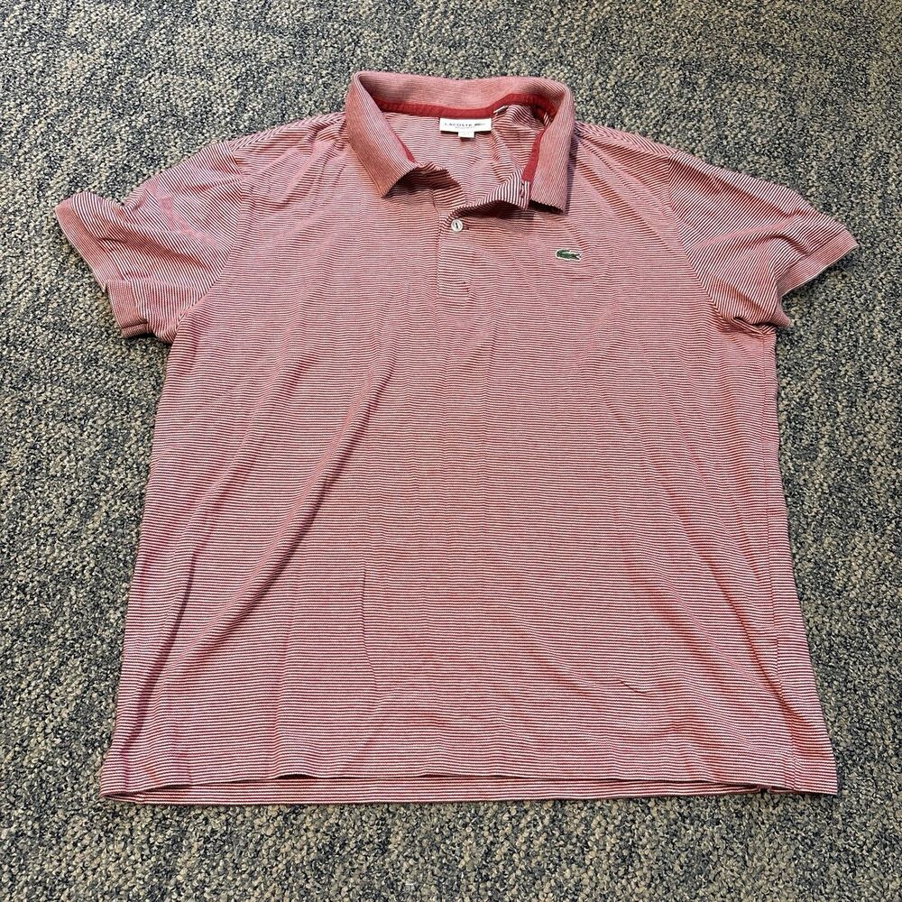 Lacoste Men's Red Striped Short Sleeve Cotton Polo Shirt Size 6 Regular Fit